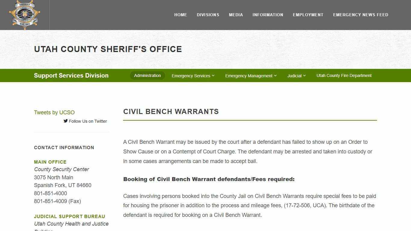 Utah County Sheriff's Office Bench Warrants