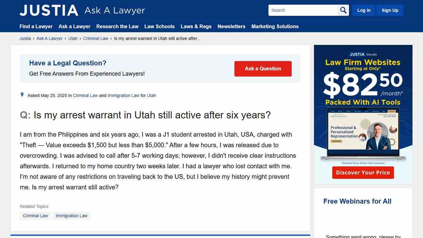 Is my arrest warrant in Utah still active after six years? - Utah Criminal Law Questions & Answers - Justia Ask A Lawyer