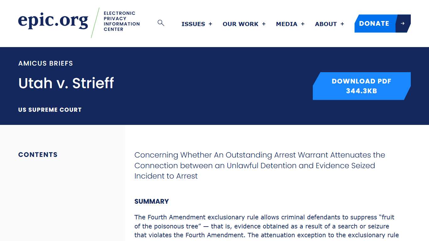 Utah v. Strieff – EPIC – Electronic Privacy Information Center