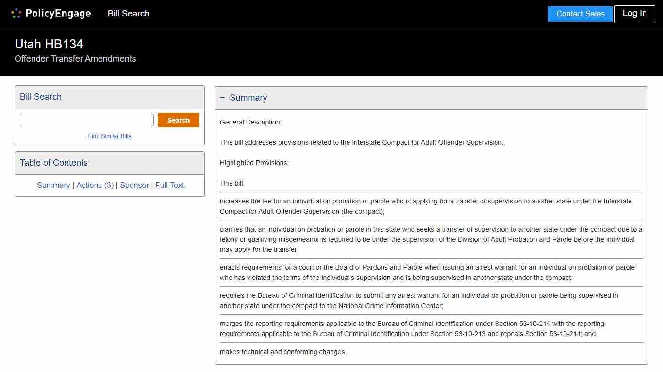 HB134 | Utah 2026 | Offender Transfer Amendments - Legislative Tracking | PolicyEngage