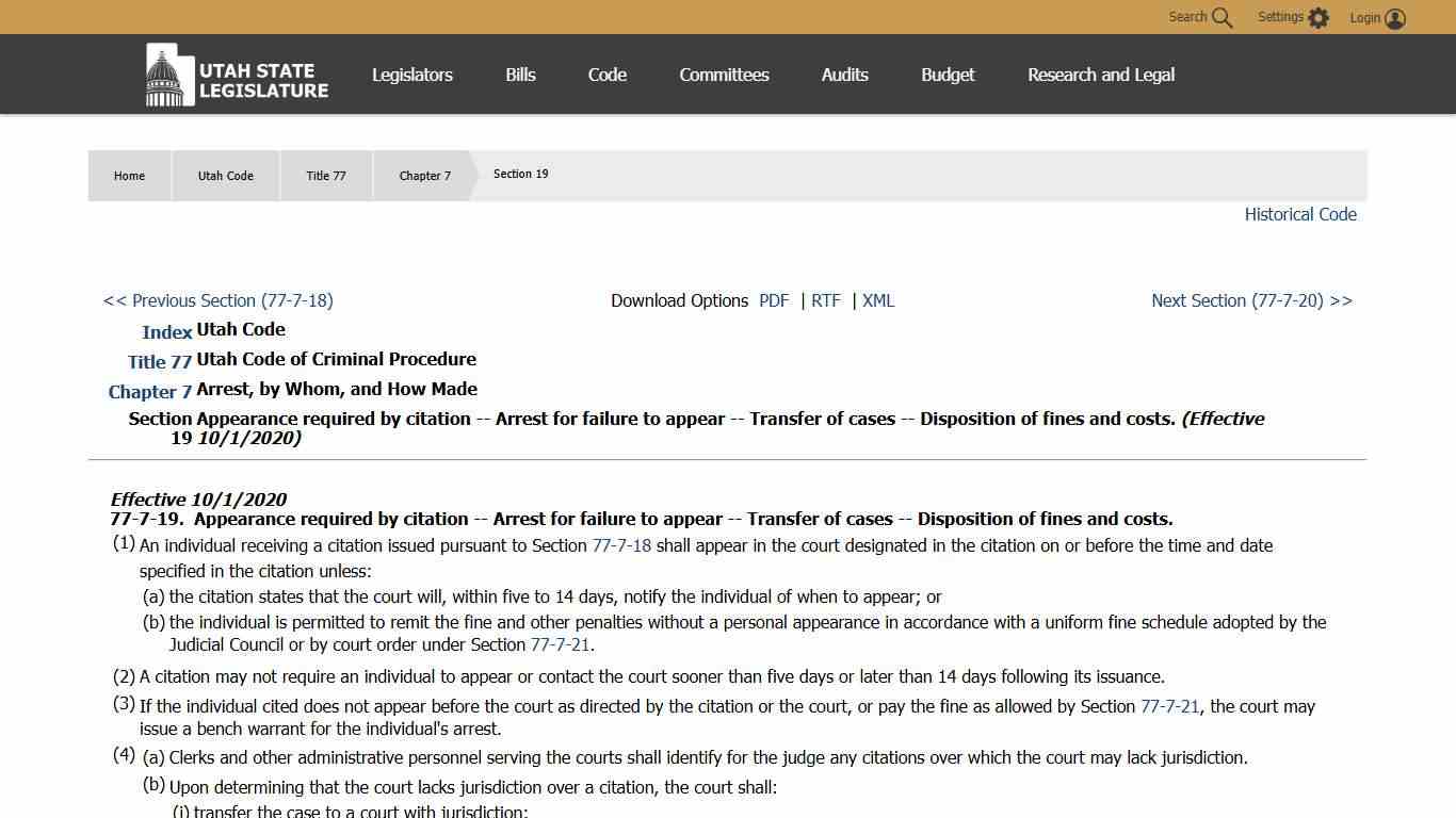 Utah Code Section 77-7-19