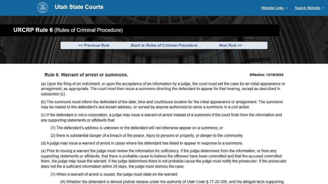 URCRP Rule 6 (Rules of Criminal Procedure) - Utah Courts